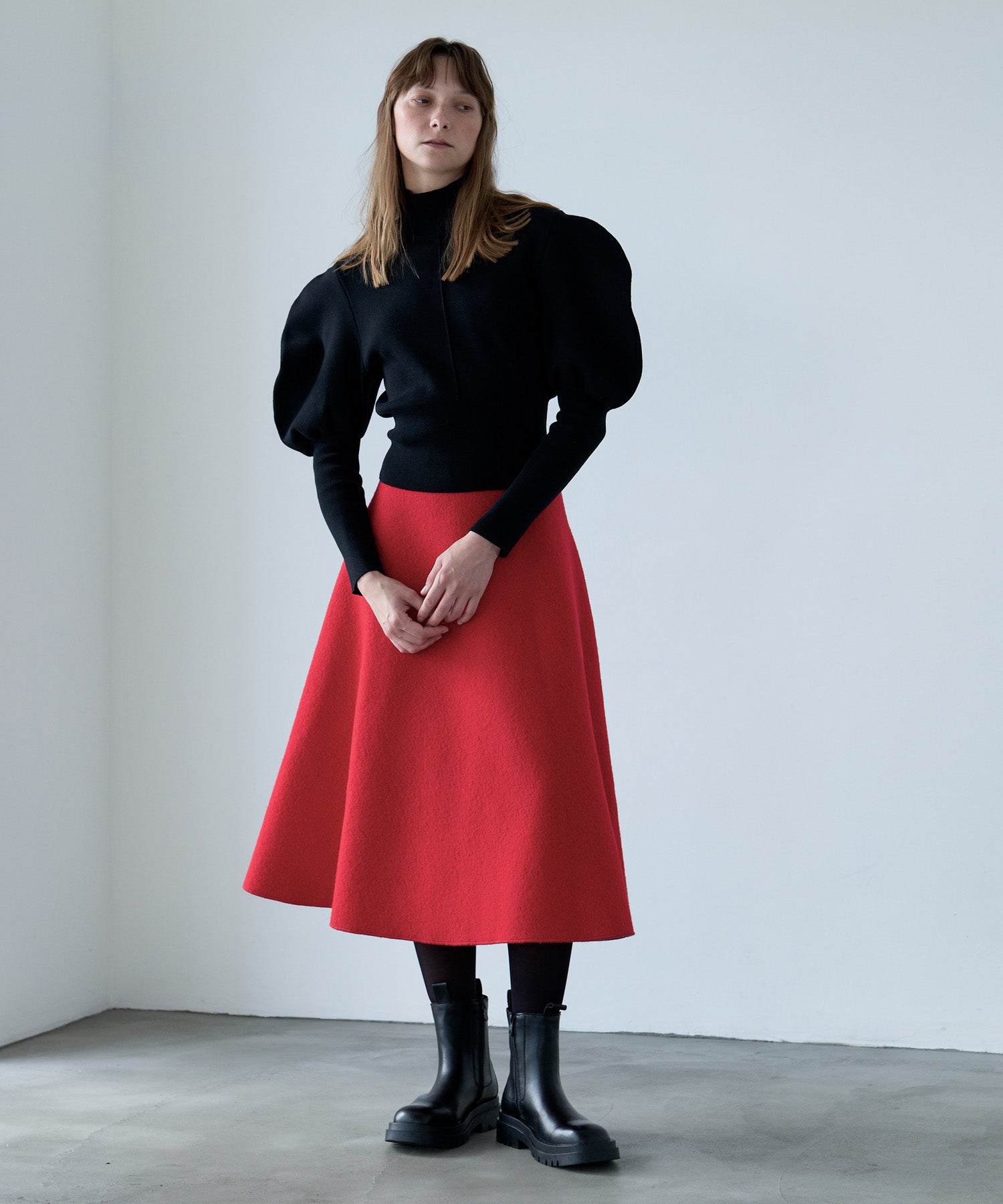 VOLUME SLEEVE HIGH NECK KNIT