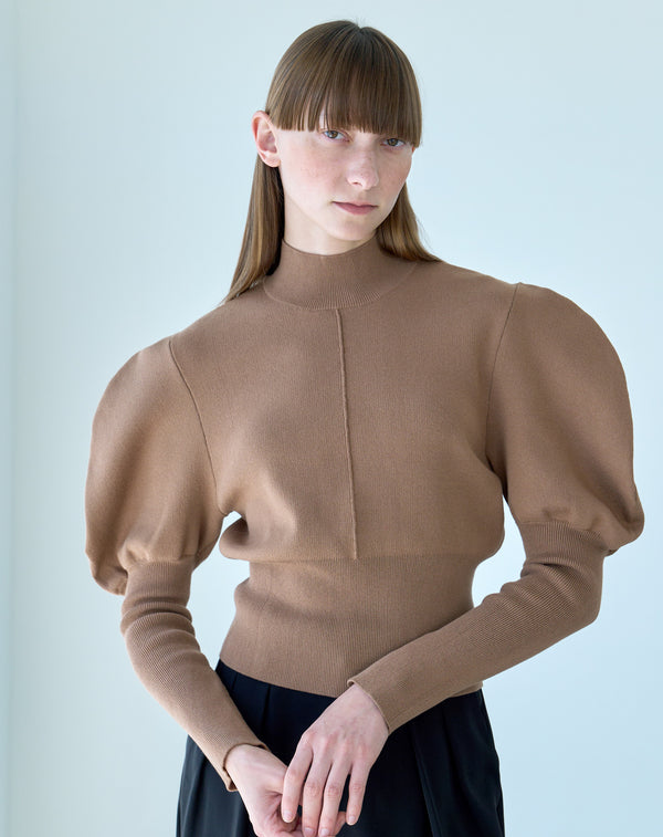 VOLUME SLEEVE HIGH NECK KNIT