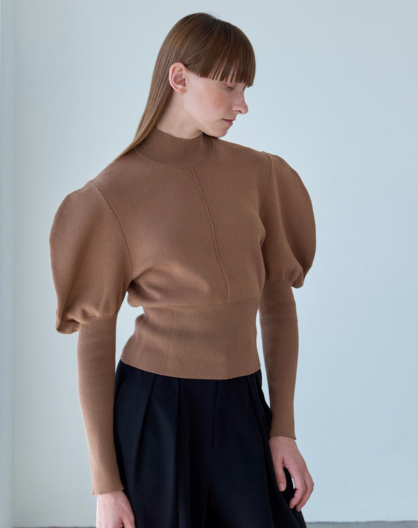 VOLUME SLEEVE HIGH NECK KNIT