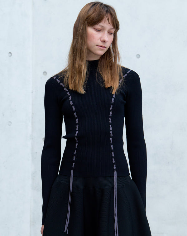 LACE-UP HIGH-NECK TOP