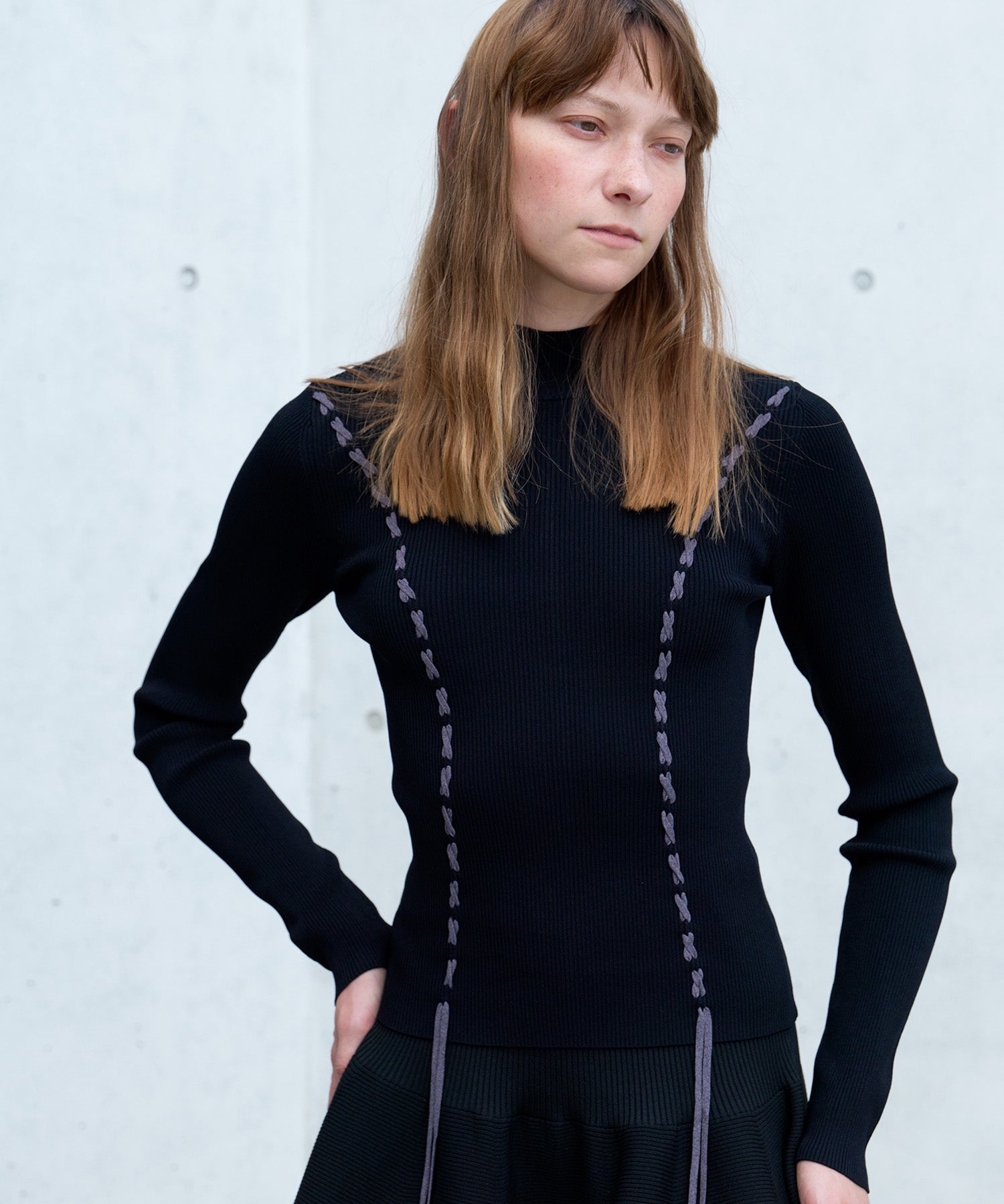 LACE-UP HIGH-NECK TOP