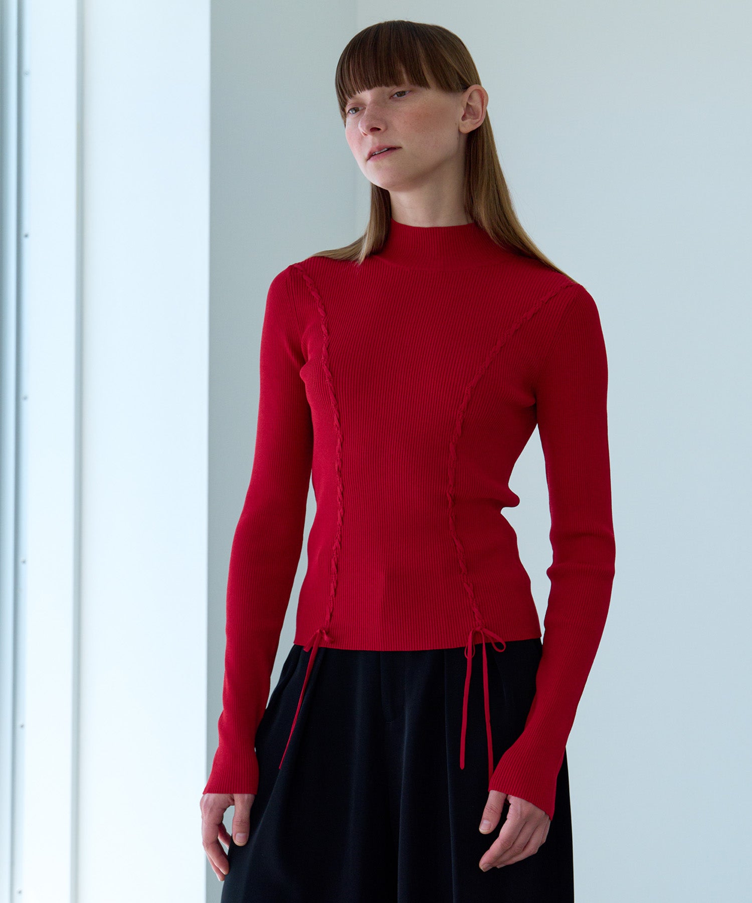 LACE-UP HIGH-NECK TOP