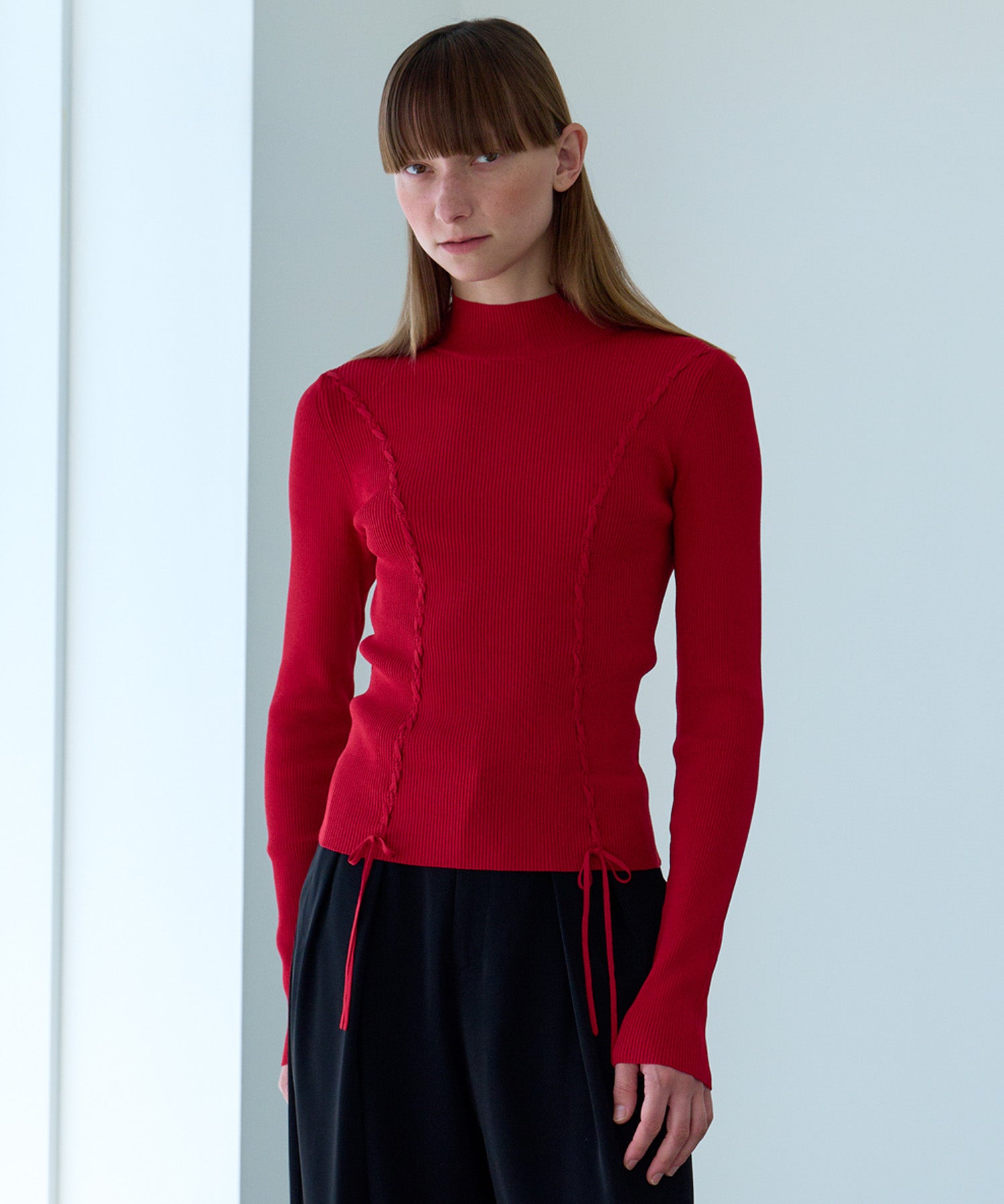 LACE-UP HIGH-NECK TOP