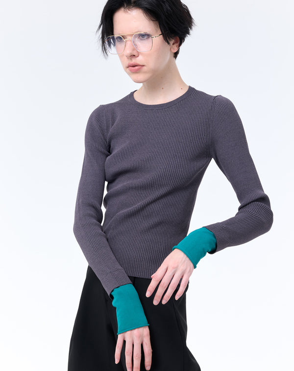 LAYERED SLEEVE CREW-NECK KNIT TOP