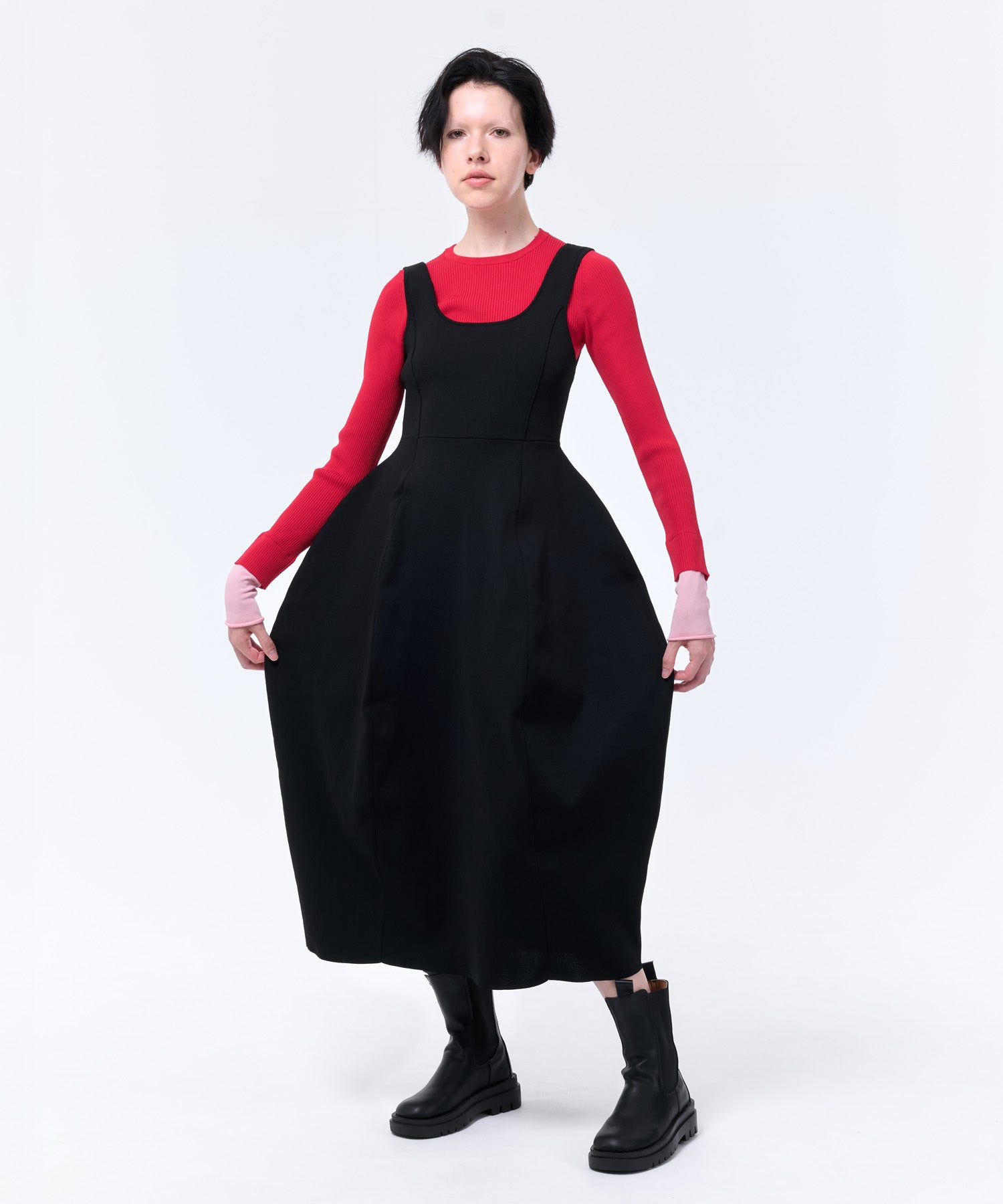 LAYERED SLEEVE CREW-NECK KNIT TOP