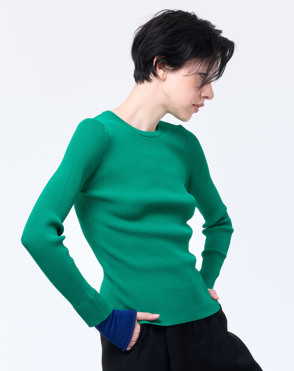 LAYERED SLEEVE CREW-NECK KNIT TOP
