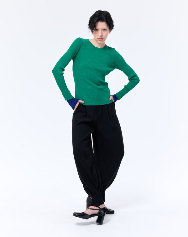 LAYERED SLEEVE CREW-NECK KNIT TOP