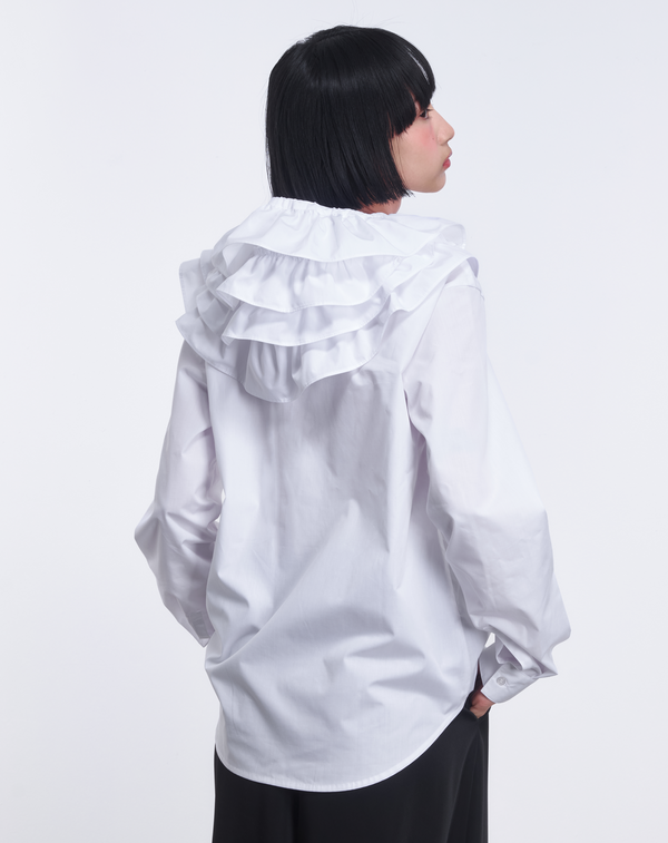 HOODED RUFFLE BLOUSE