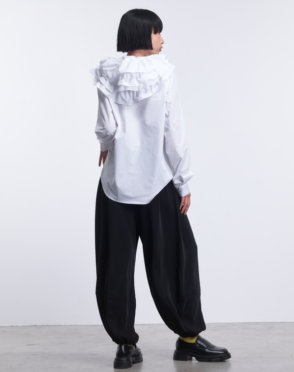 HOODED RUFFLE BLOUSE