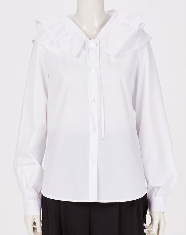 HOODED RUFFLE BLOUSE