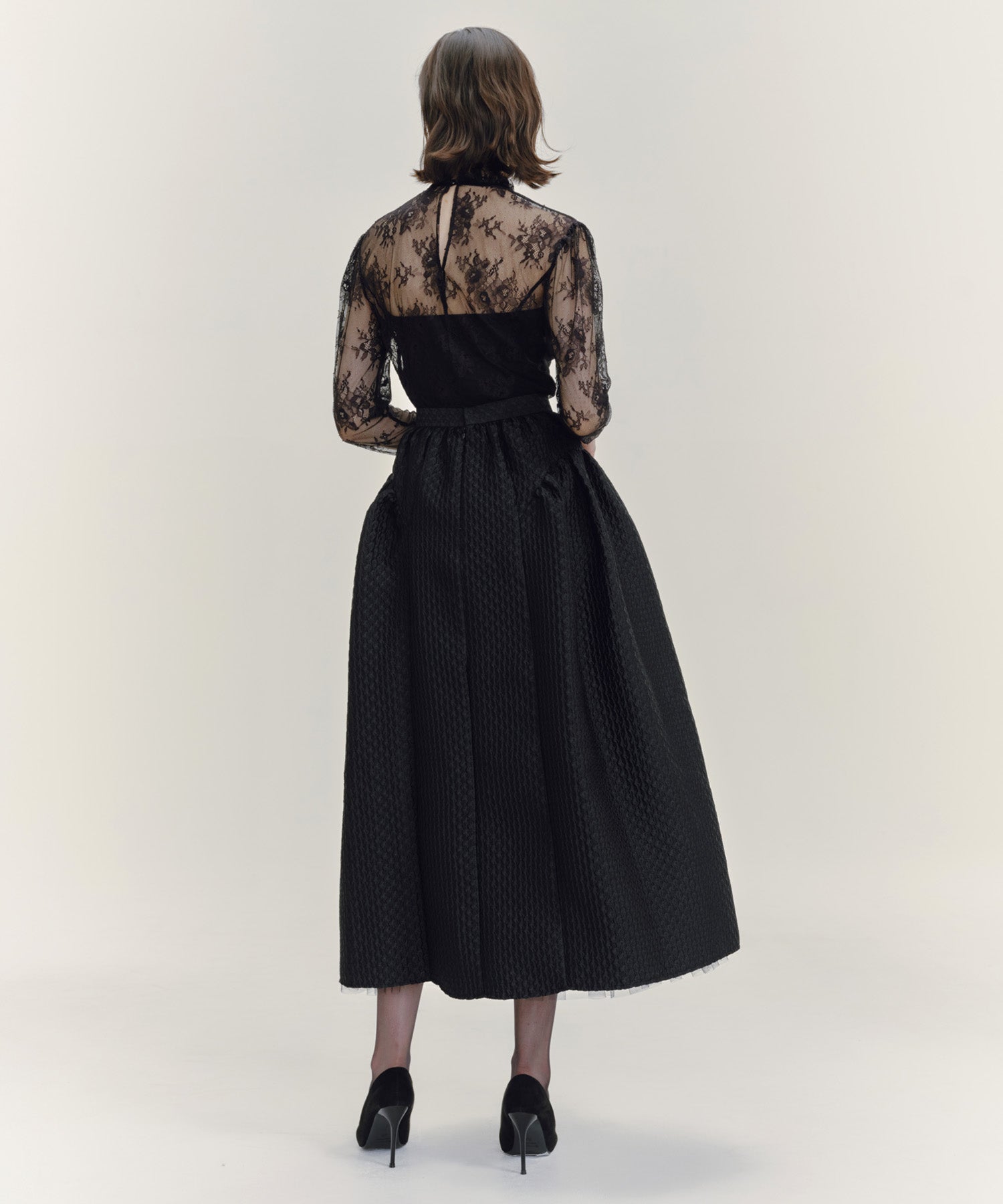 FLOWER JACQUARD FLARED VOLUME SKIRT