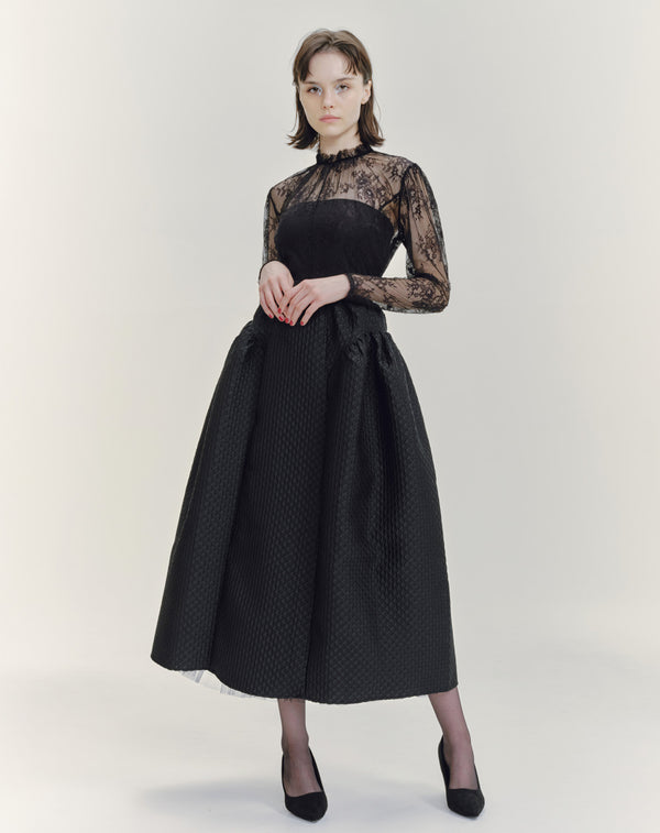 FLOWER JACQUARD FLARED VOLUME SKIRT