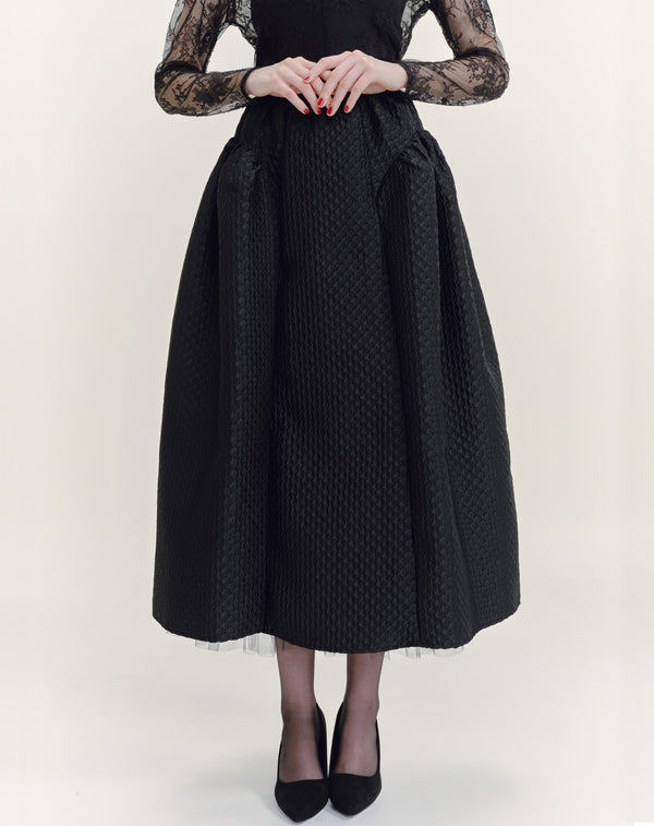 FLOWER JACQUARD FLARED VOLUME SKIRT