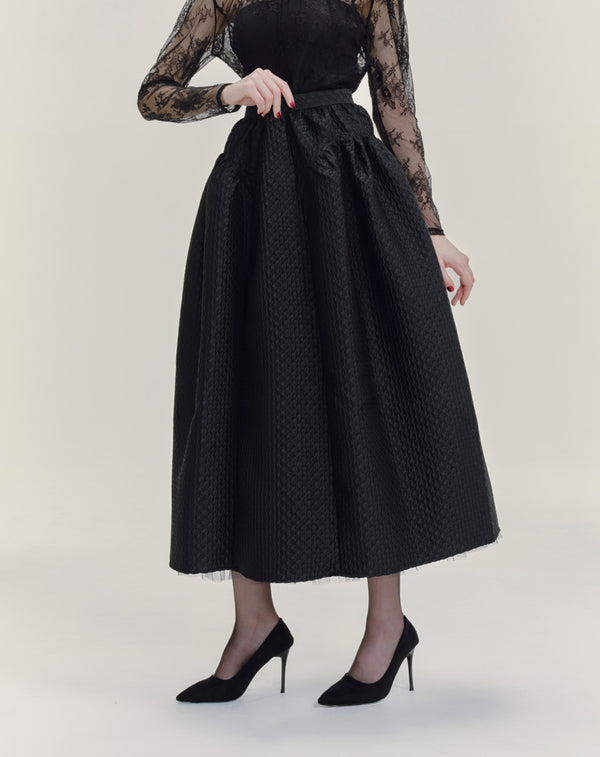FLOWER JACQUARD FLARED VOLUME SKIRT