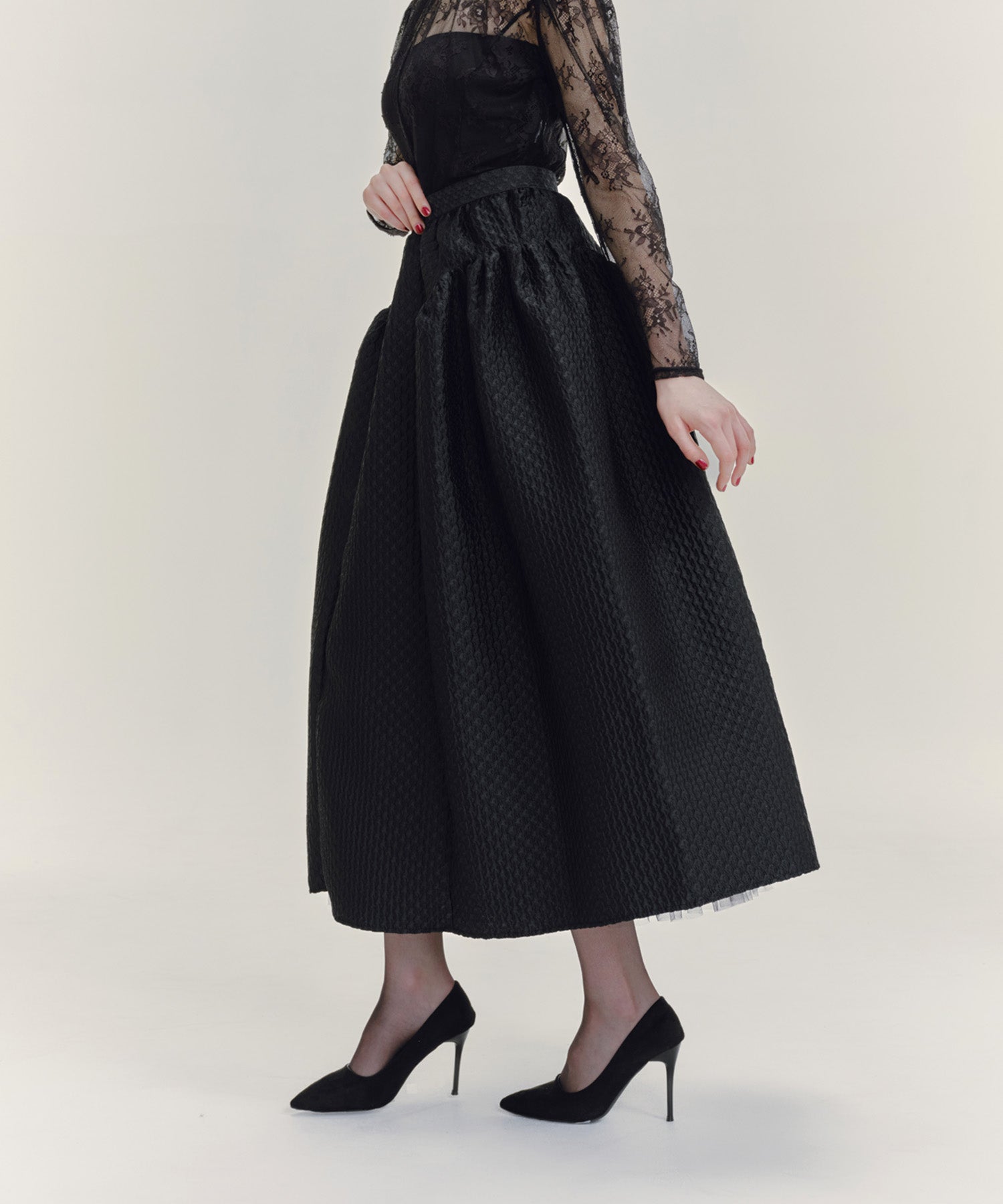 FLOWER JACQUARD FLARED VOLUME SKIRT – LAEMUSE