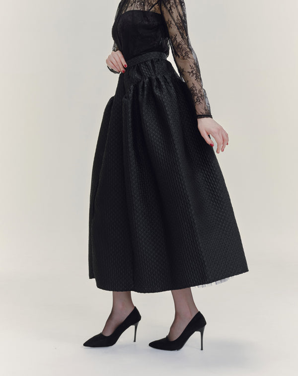 FLOWER JACQUARD FLARED VOLUME SKIRT