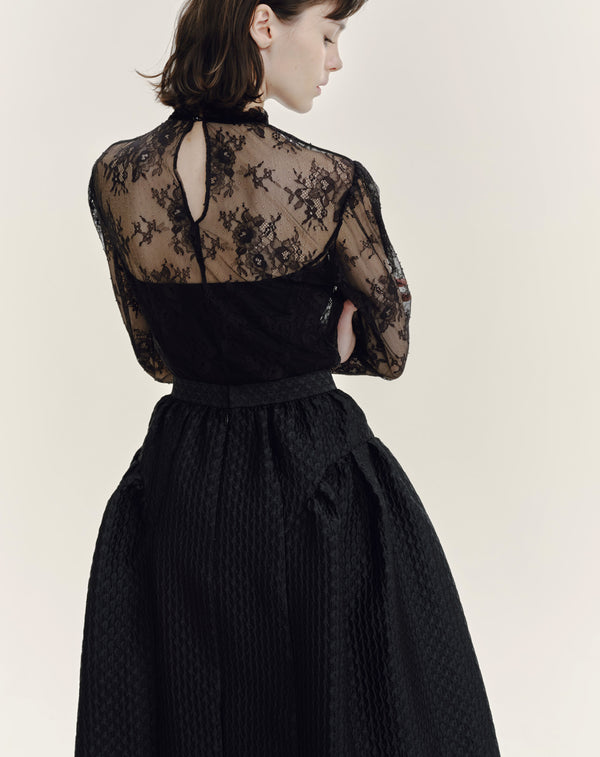 FLOWER JACQUARD FLARED VOLUME SKIRT