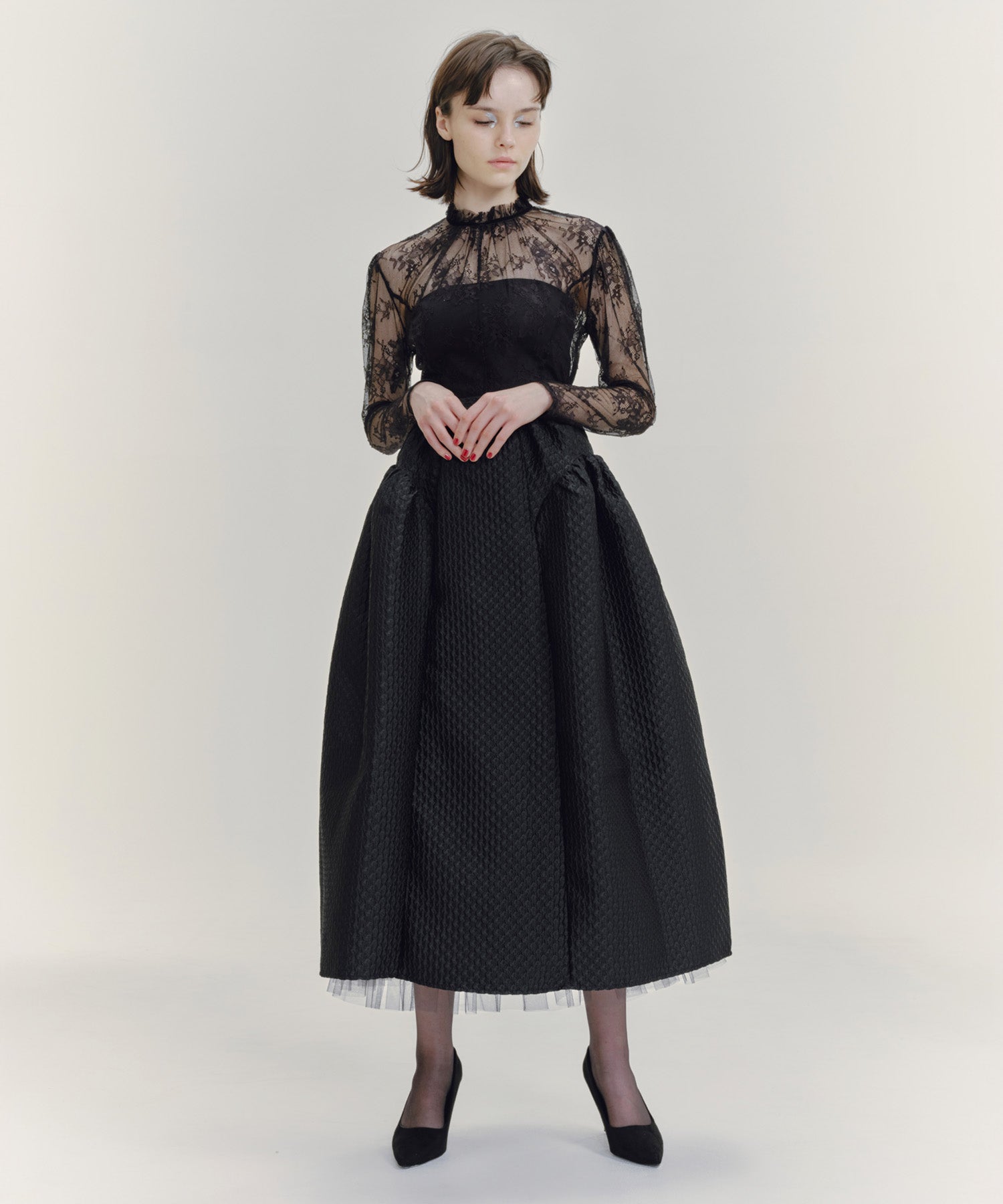 FLOWER JACQUARD FLARED VOLUME SKIRT