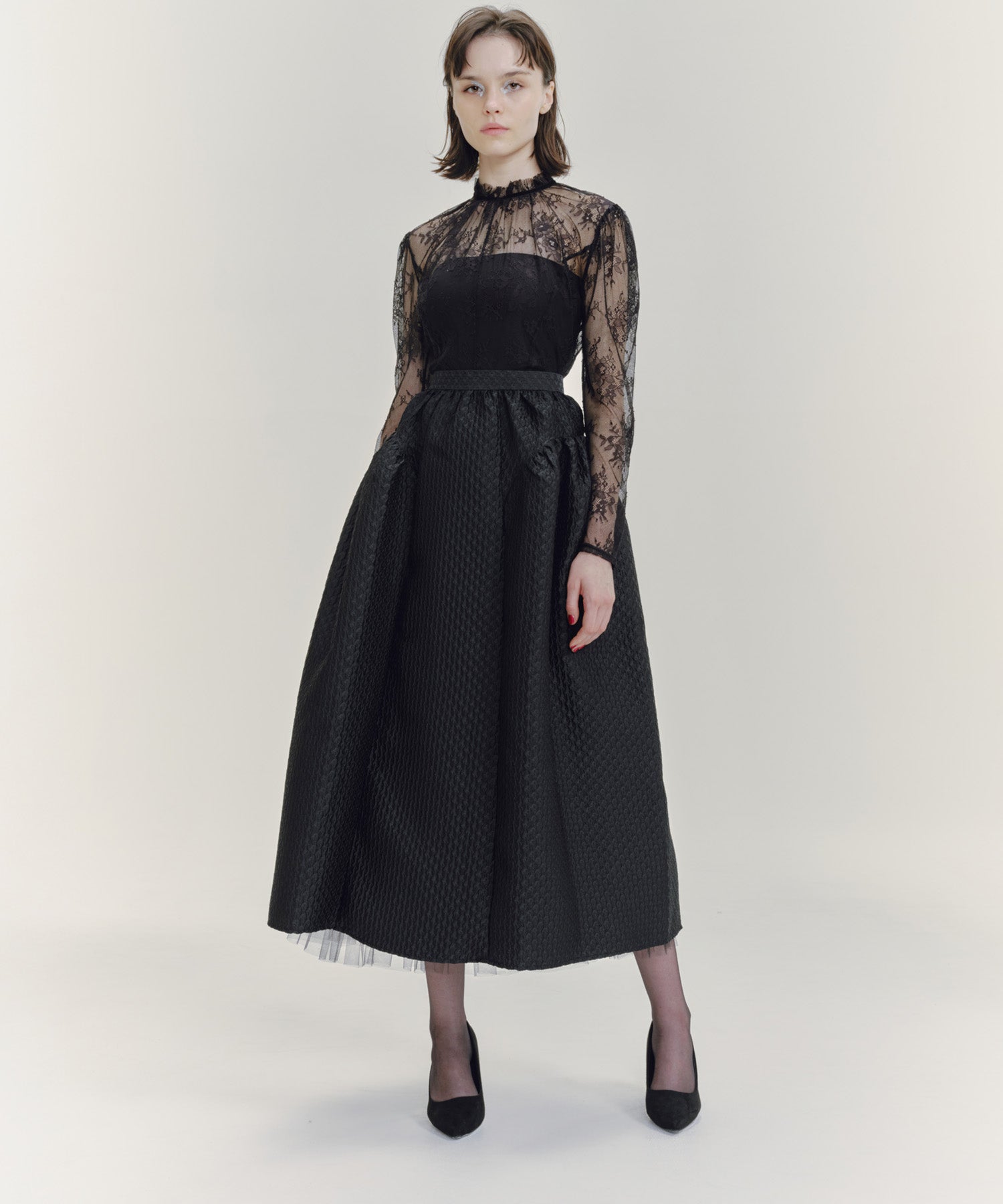 FLOWER JACQUARD FLARED VOLUME SKIRT