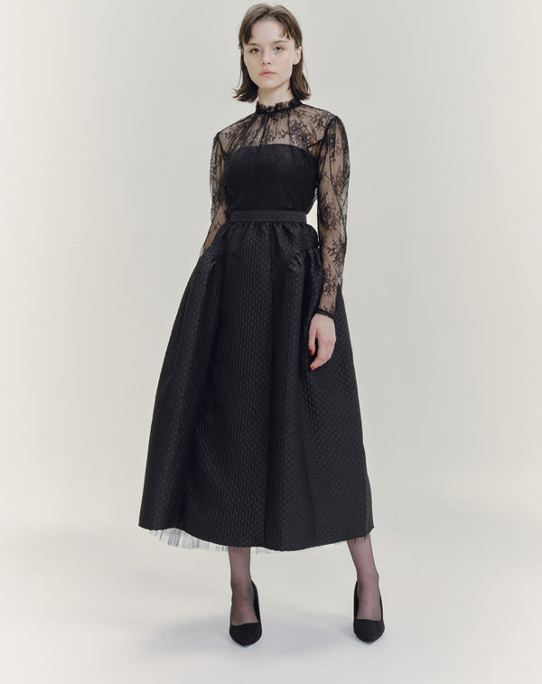 FLOWER JACQUARD FLARED VOLUME SKIRT