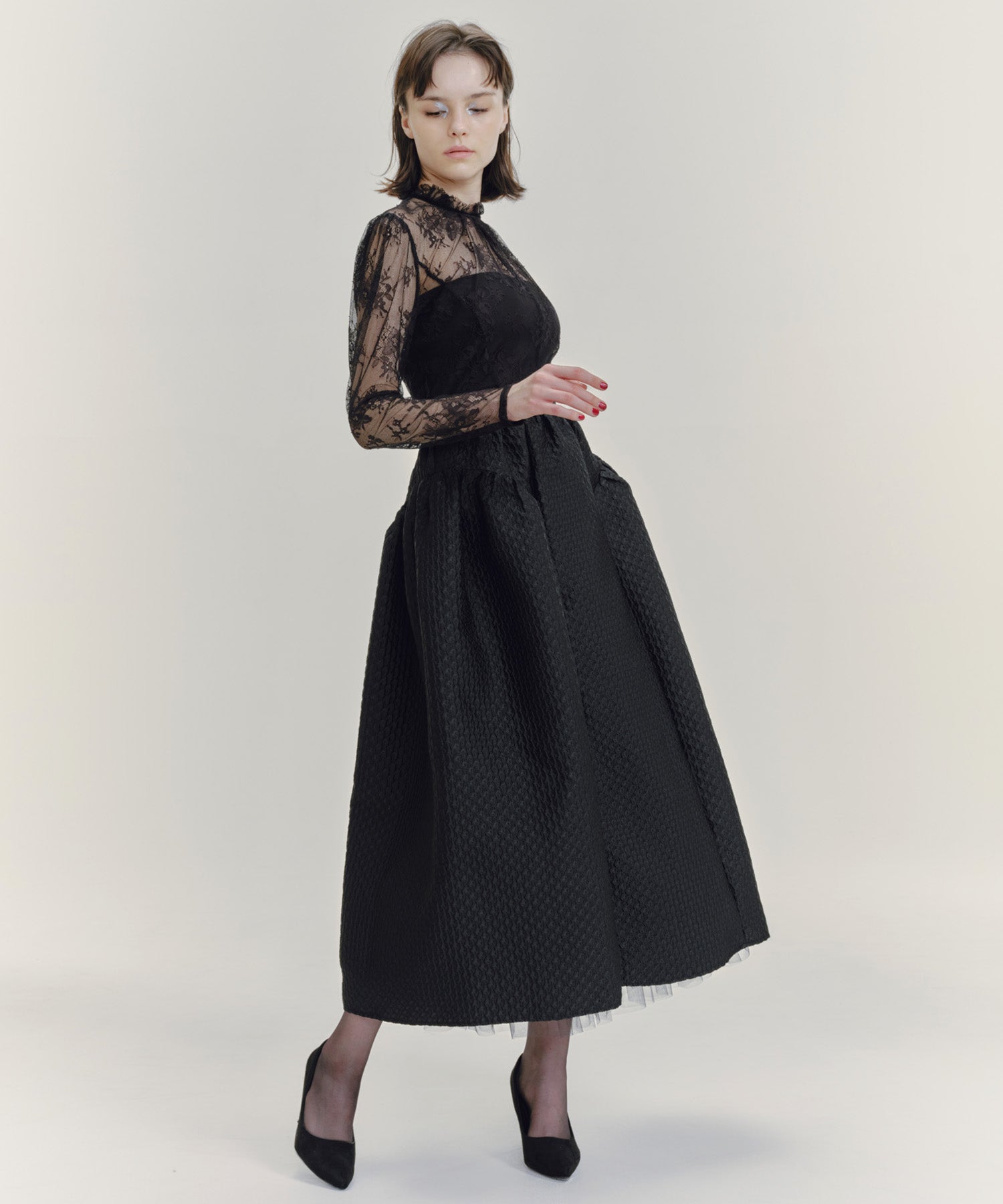 FLOWER JACQUARD FLARED VOLUME SKIRT