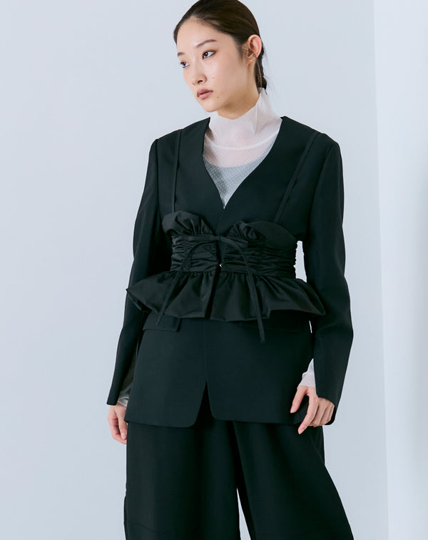 SLIT SLEEVE COLLARLESS JACKET