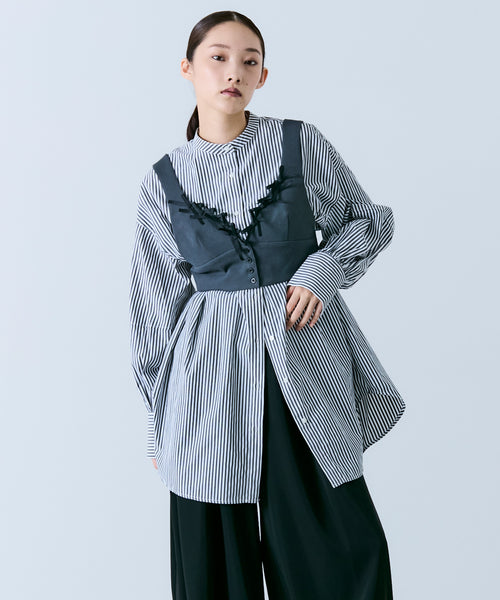 VOLUME SLEEVE BAND COLLAR BLOUSE