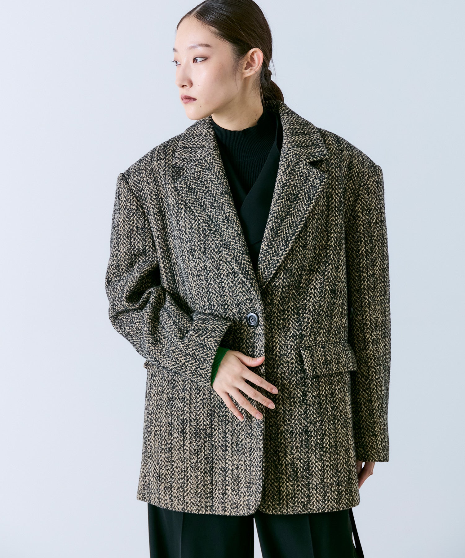 2WAY MIXED TWEED BIG-SHOULDER JACKET