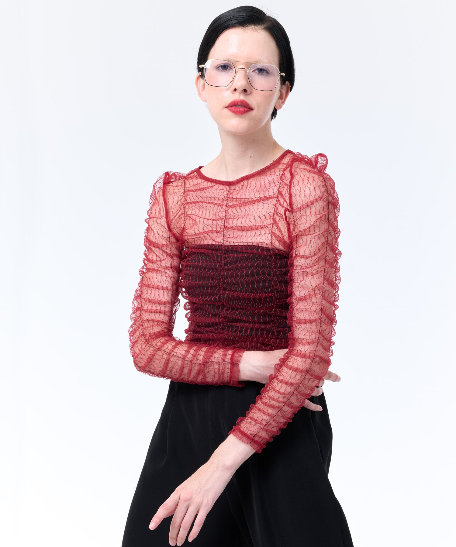 SHIRRING TULLE PULLOVER