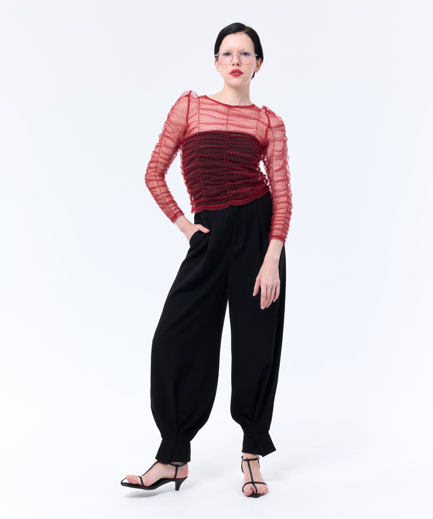 SHIRRING TULLE PULLOVER