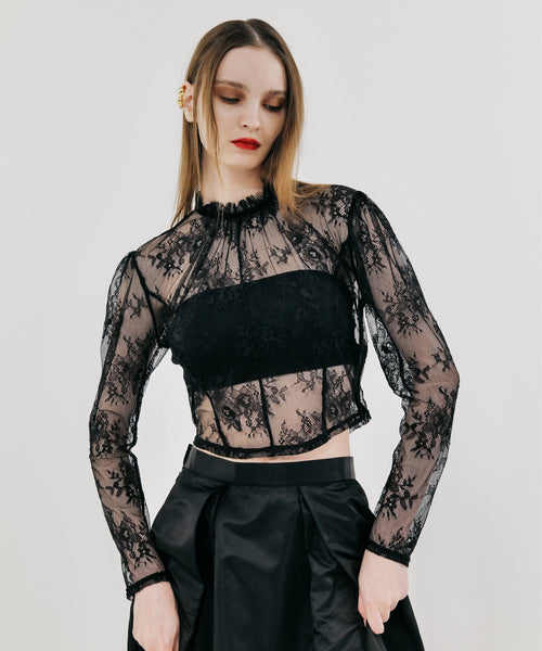 LACE STAND NECK PULLOVER