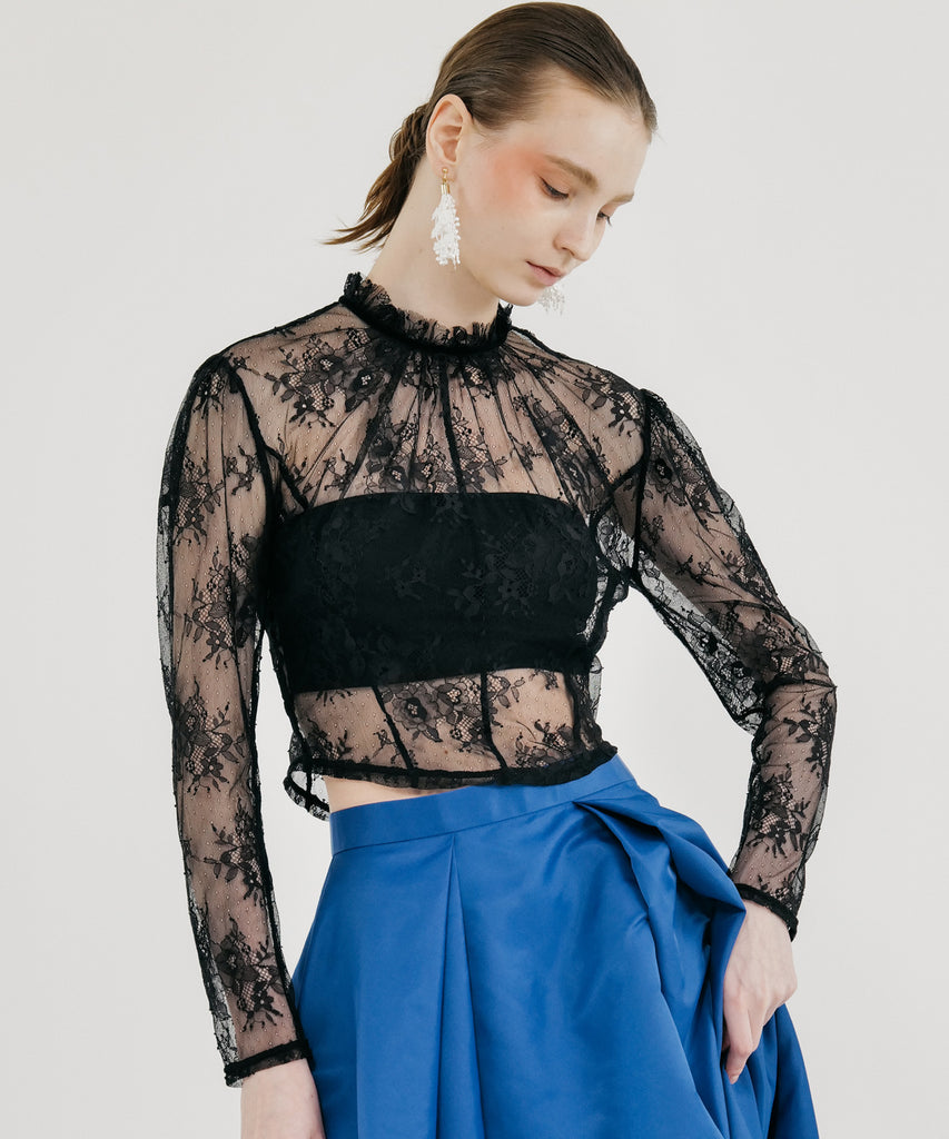 LACE STAND NECK PULLOVER