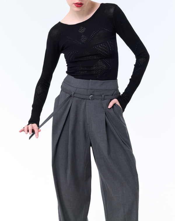 BELTED DESIGN TUCK PANTS