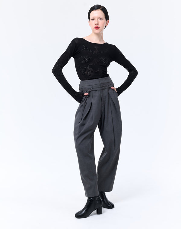 BELTED DESIGN TUCK PANTS