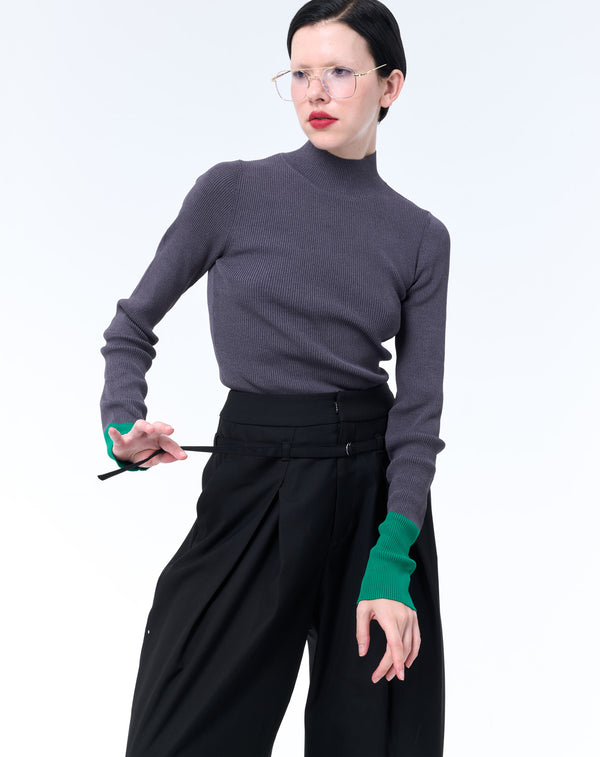BELTED DESIGN TUCK PANTS