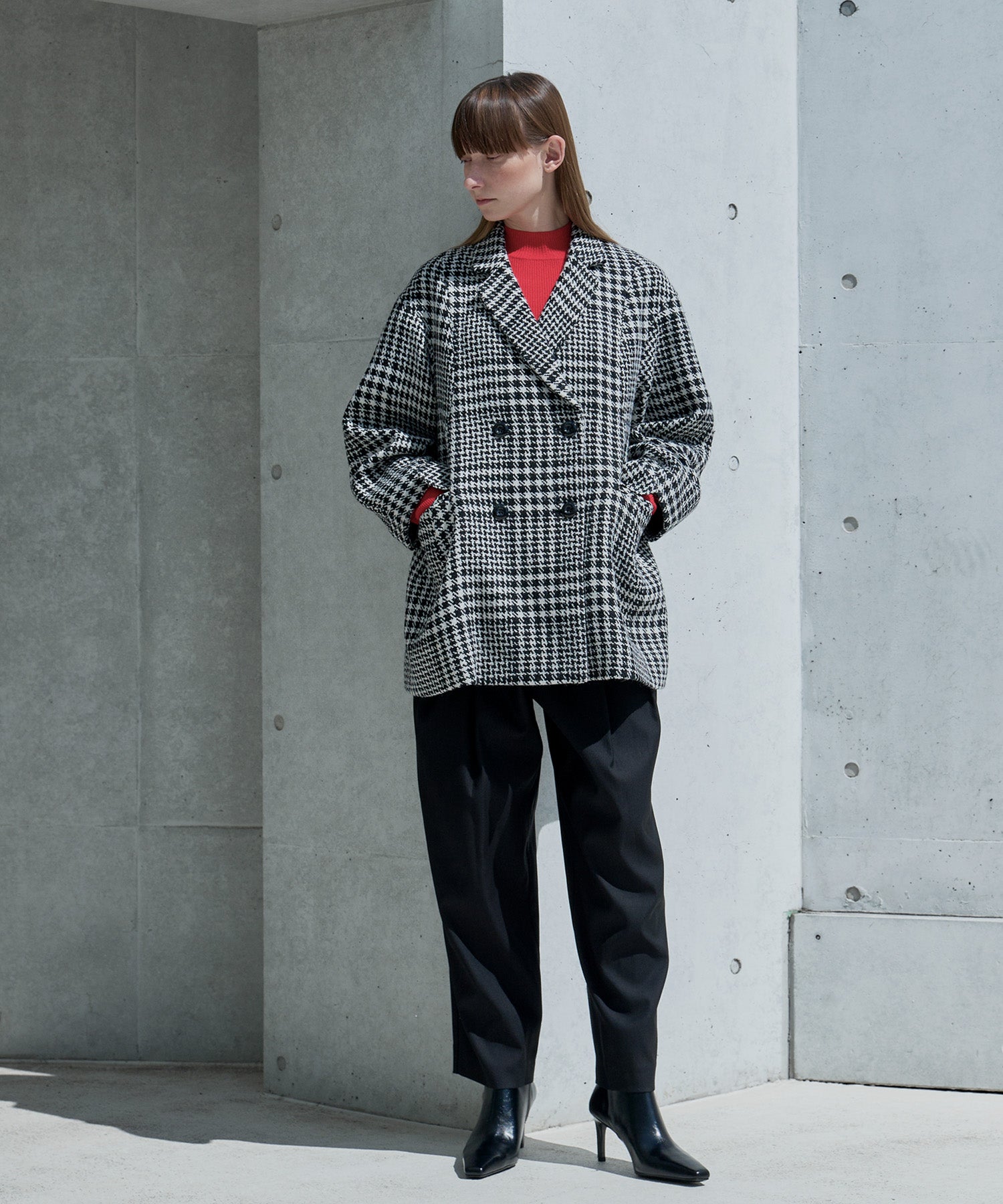 WOOL CHECK LANTERN SILHOUETTE COAT