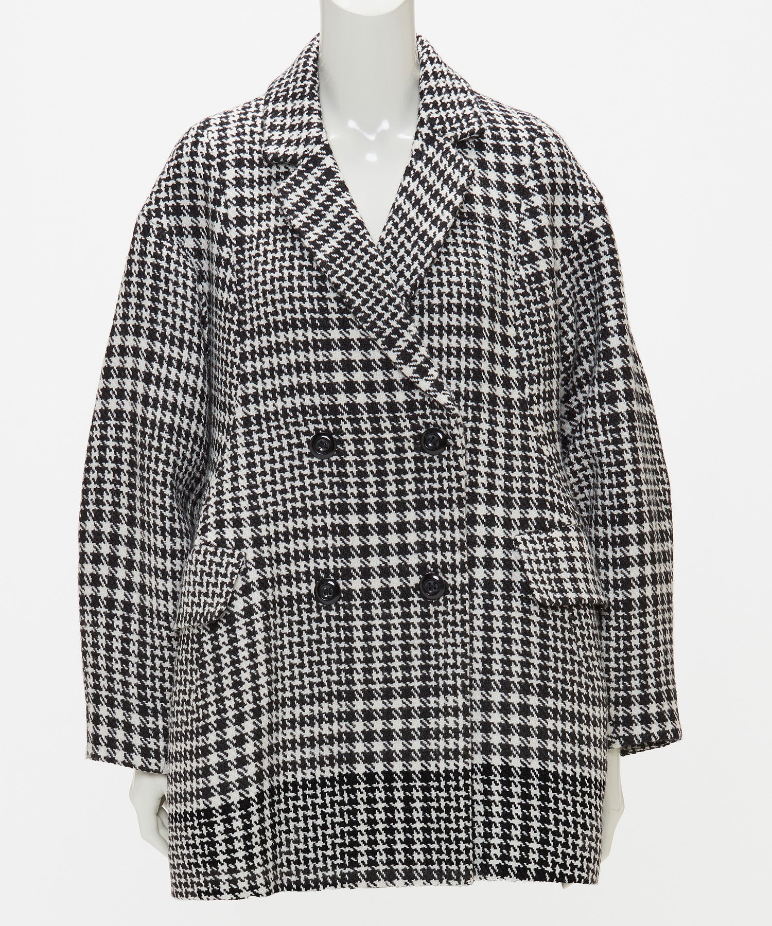 WOOL CHECK LANTERN SILHOUETTE COAT