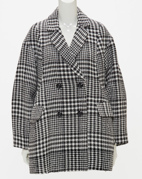 WOOL CHECK LANTERN SILHOUETTE COAT