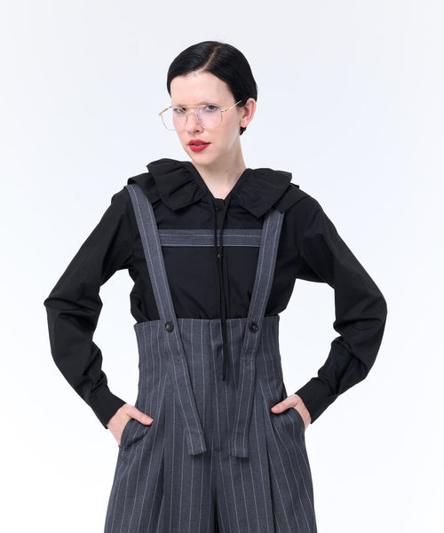 HOODED RUFFLE BLOUSE