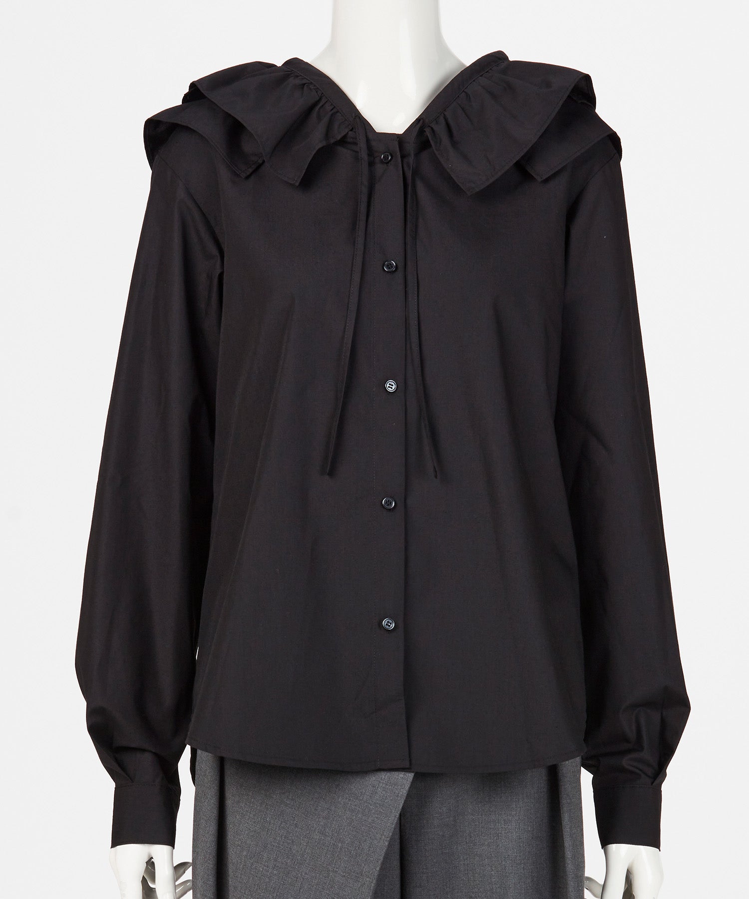 HOODED RUFFLE BLOUSE
