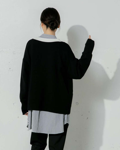 【2023AW】パール釦配色ニットジャケットカーディガン｜LAEMUSE